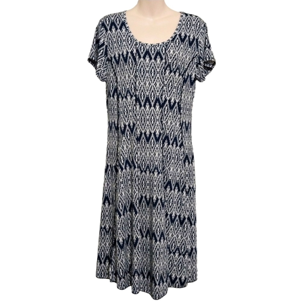 🔵BOGO FREE🔵 Serenade Blue & White Short Sleeve Seamed Dress Sz L